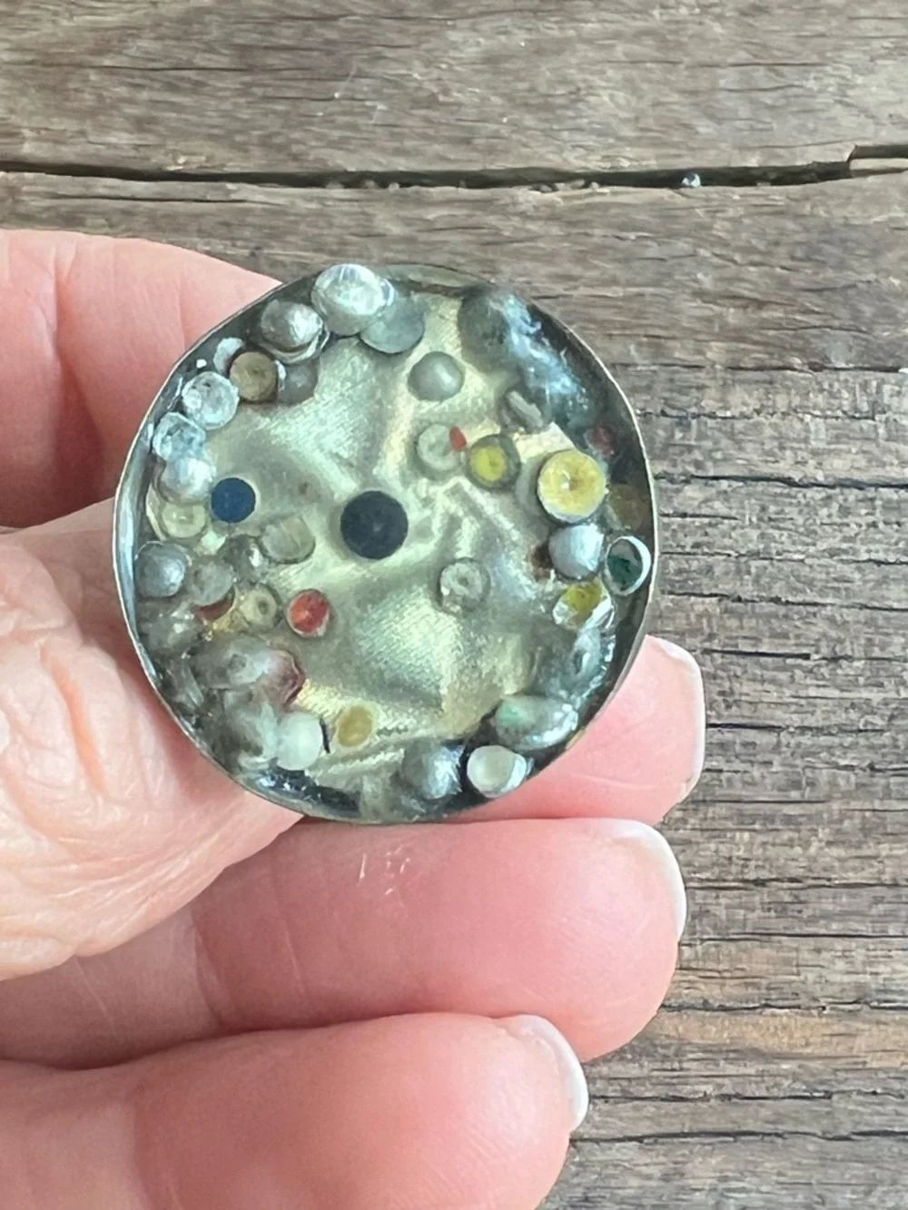 Handcrafted Silver-Tone Round Statement ring with Multicolor Accents